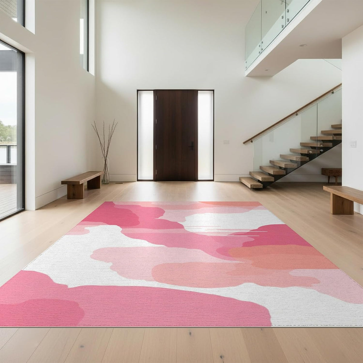 8'x10' Easy Clean Abstract Abstract Massive Rug, Coral Sleek Flatweave Pet Friendly Built-in Grip Mat for King Size Bedroom, Master Suite, Under Bed | 2141924