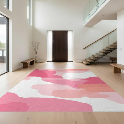 8'x10' Easy Clean Abstract Abstract Massive Rug, Coral Sleek Flatweave Pet Friendly Built-in Grip Mat for King Size Bedroom, Master Suite, Under Bed | 2141924