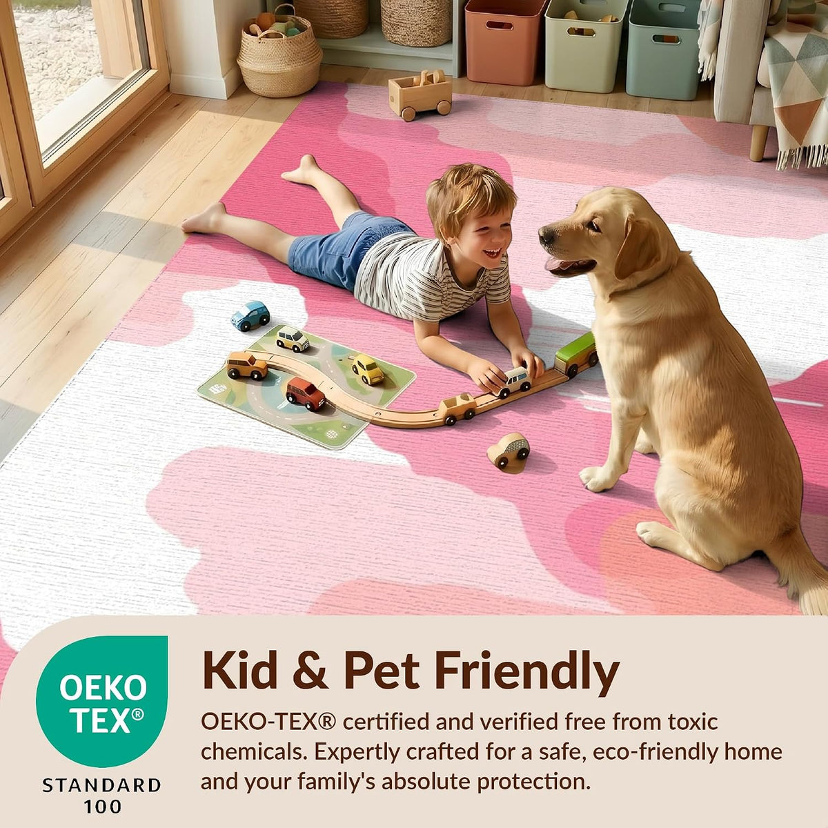 8'x10' Easy Clean Abstract Abstract Massive Rug, Coral Sleek Flatweave Pet Friendly Built-in Grip Mat for King Size Bedroom, Master Suite, Under Bed | 2141924