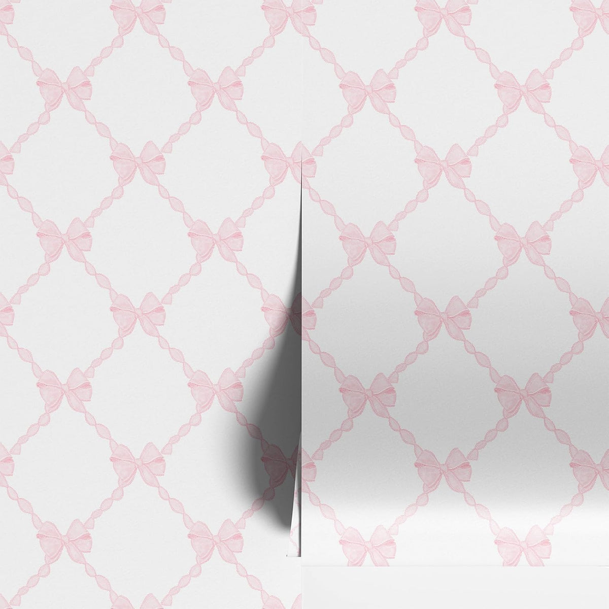 Pink Bow-Flower Pattern Peel and Stick Wallpaper, Removable Self-Adhesive Wall Covering for Nursery, Girls Room, Princess Theme Decor