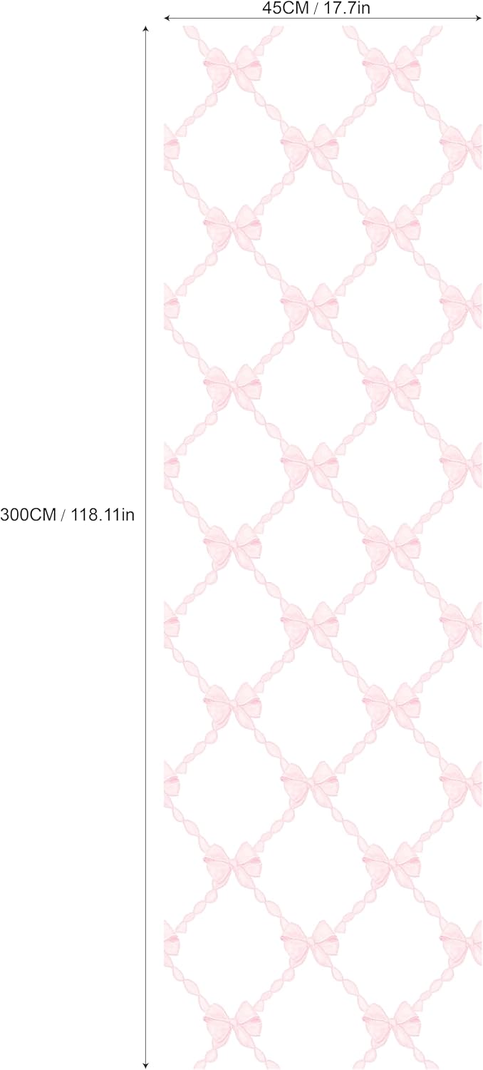 Pink Bow-Flower Pattern Peel and Stick Wallpaper, Removable Self-Adhesive Wall Covering for Nursery, Girls Room, Princess Theme Decor