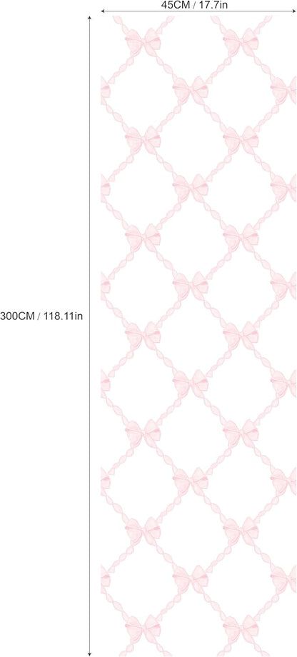 Pink Bow-Flower Pattern Peel and Stick Wallpaper, Removable Self-Adhesive Wall Covering for Nursery, Girls Room, Princess Theme Decor