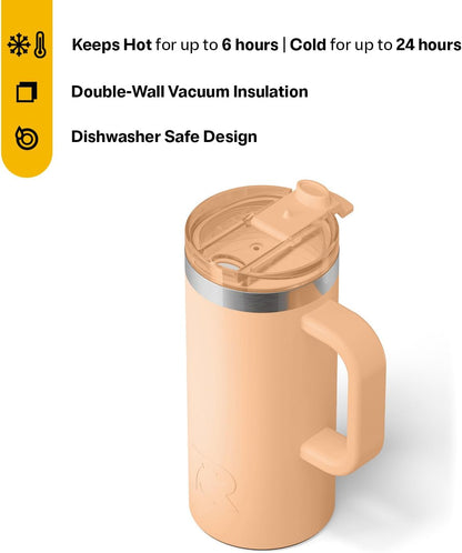 16oz Road Trip Travel Mug with Lid and Handle, Peach Tea
