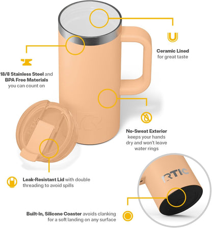 16oz Road Trip Travel Mug with Lid and Handle, Peach Tea