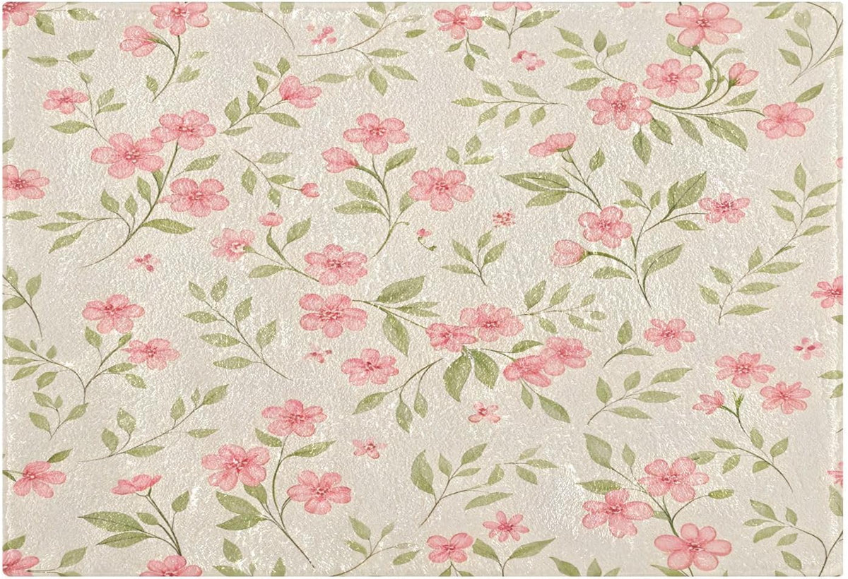 Watercolor Flowers Pink Bathroom Mat Rug 24" x 16" Non Slip Super Absorbent Quick Dry Bath Mats for Bathtub Fluffy Rugs