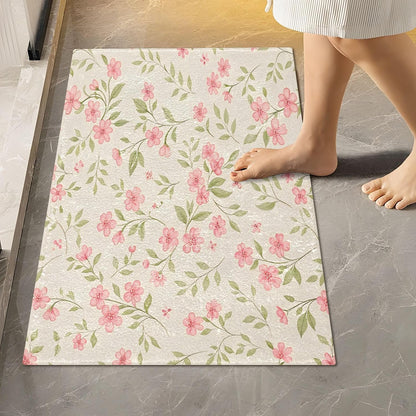 Watercolor Flowers Pink Bathroom Mat Rug 24" x 16" Non Slip Super Absorbent Quick Dry Bath Mats for Bathtub Fluffy Rugs