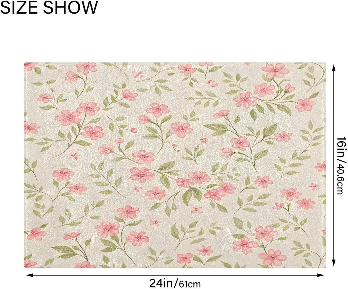 Watercolor Flowers Pink Bathroom Mat Rug 24" x 16" Non Slip Super Absorbent Quick Dry Bath Mats for Bathtub Fluffy Rugs