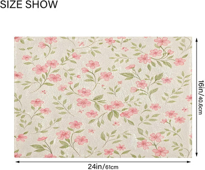 Watercolor Flowers Pink Bathroom Mat Rug 24" x 16" Non Slip Super Absorbent Quick Dry Bath Mats for Bathtub Fluffy Rugs