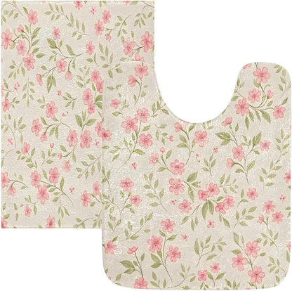 Watercolor Flowers Pink Bathroom Mat Rug 24" x 16" Non Slip Super Absorbent Quick Dry Bath Mats for Bathtub Fluffy Rugs