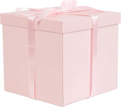 10" Large Gift Box with Lid and Ribbon, Pink Gift Box with Paper Filler for Birthday, Wedding, Mother's Day, Anniversarry Presents Wrapping.