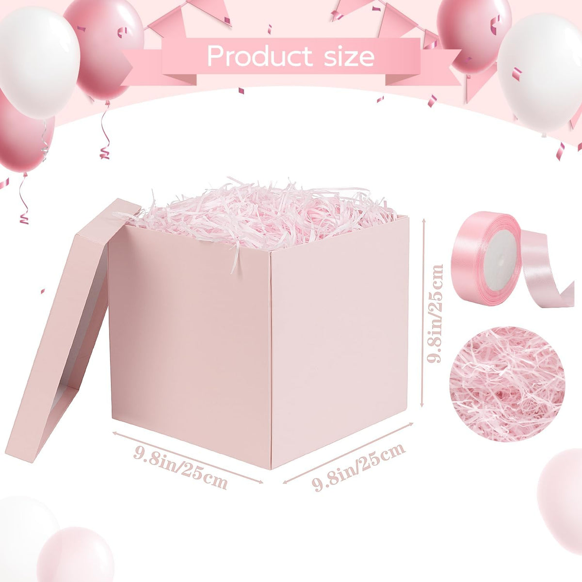 10" Large Gift Box with Lid and Ribbon, Pink Gift Box with Paper Filler for Birthday, Wedding, Mother's Day, Anniversarry Presents Wrapping.