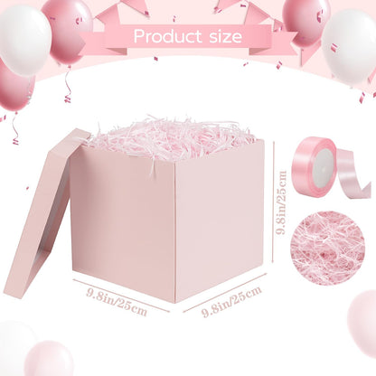 10" Large Gift Box with Lid and Ribbon, Pink Gift Box with Paper Filler for Birthday, Wedding, Mother's Day, Anniversarry Presents Wrapping.