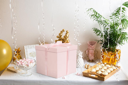 10" Large Gift Box with Lid and Ribbon, Pink Gift Box with Paper Filler for Birthday, Wedding, Mother's Day, Anniversarry Presents Wrapping.