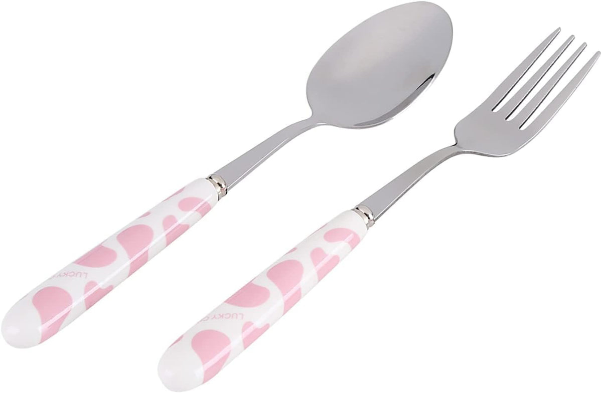 2Pcs Fork And Spoon Set, Cute Cutlery Set Stainless Steel Small Cutlery Travel Cutlery Set with Portable Storage Case for School Travel(Pink)