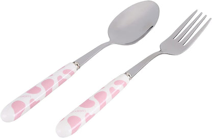 2Pcs Fork And Spoon Set, Cute Cutlery Set Stainless Steel Small Cutlery Travel Cutlery Set with Portable Storage Case for School Travel(Pink)