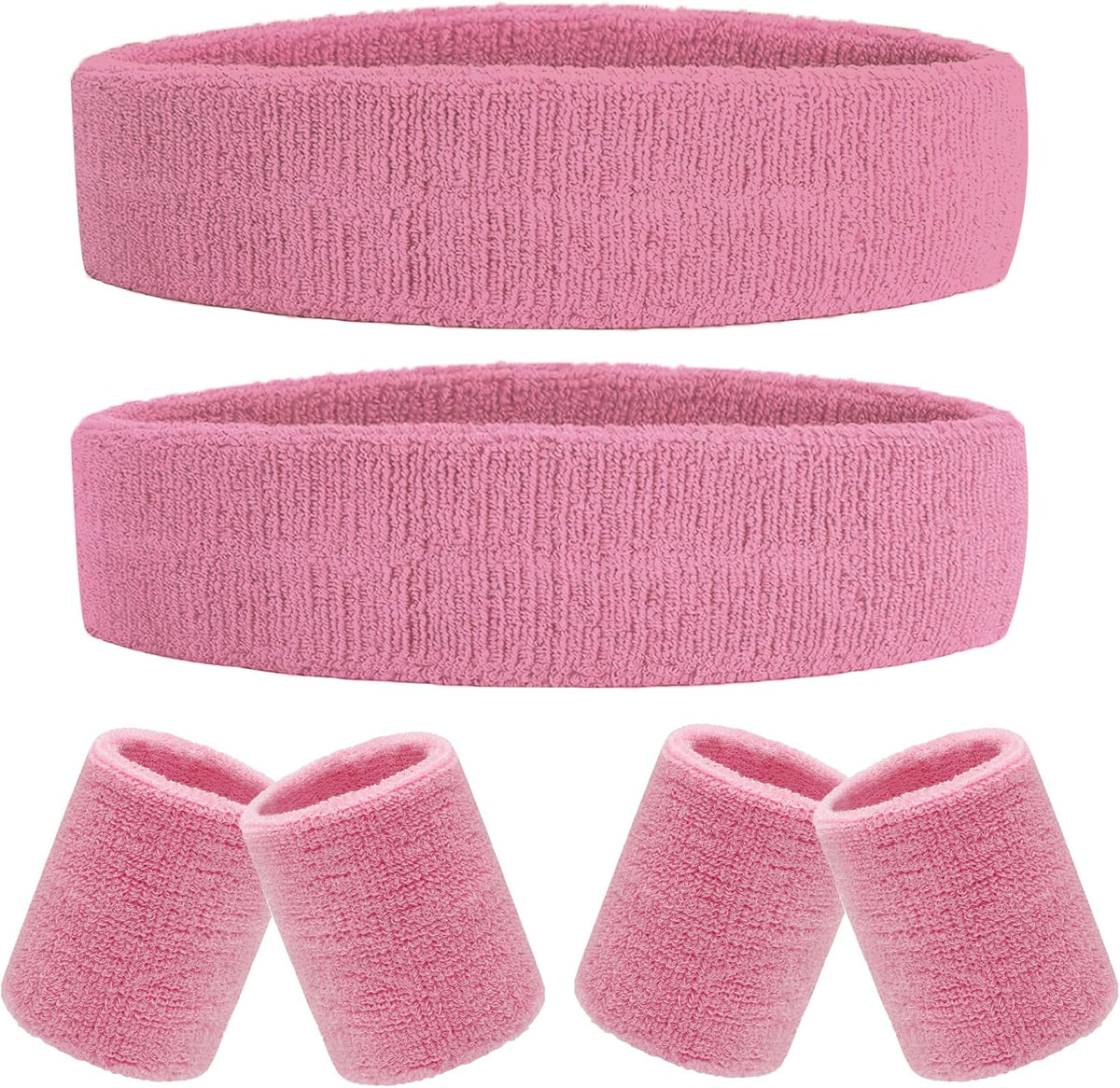 6 Pieces Sweatband Set Sports Headband Wristband Set, Moisture Wicking Athletic Sweatbands 4 Wrist Sweatband and 2 Headbands, Terry Cloth Sweat Absorbing Head Band for Workout