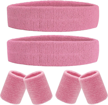 6 Pieces Sweatband Set Sports Headband Wristband Set, Moisture Wicking Athletic Sweatbands 4 Wrist Sweatband and 2 Headbands, Terry Cloth Sweat Absorbing Head Band for Workout