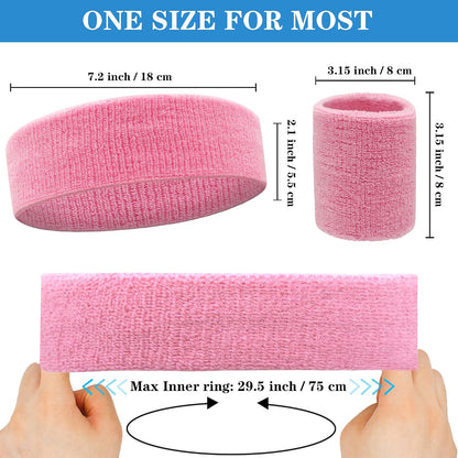 6 Pieces Sweatband Set Sports Headband Wristband Set, Moisture Wicking Athletic Sweatbands 4 Wrist Sweatband and 2 Headbands, Terry Cloth Sweat Absorbing Head Band for Workout