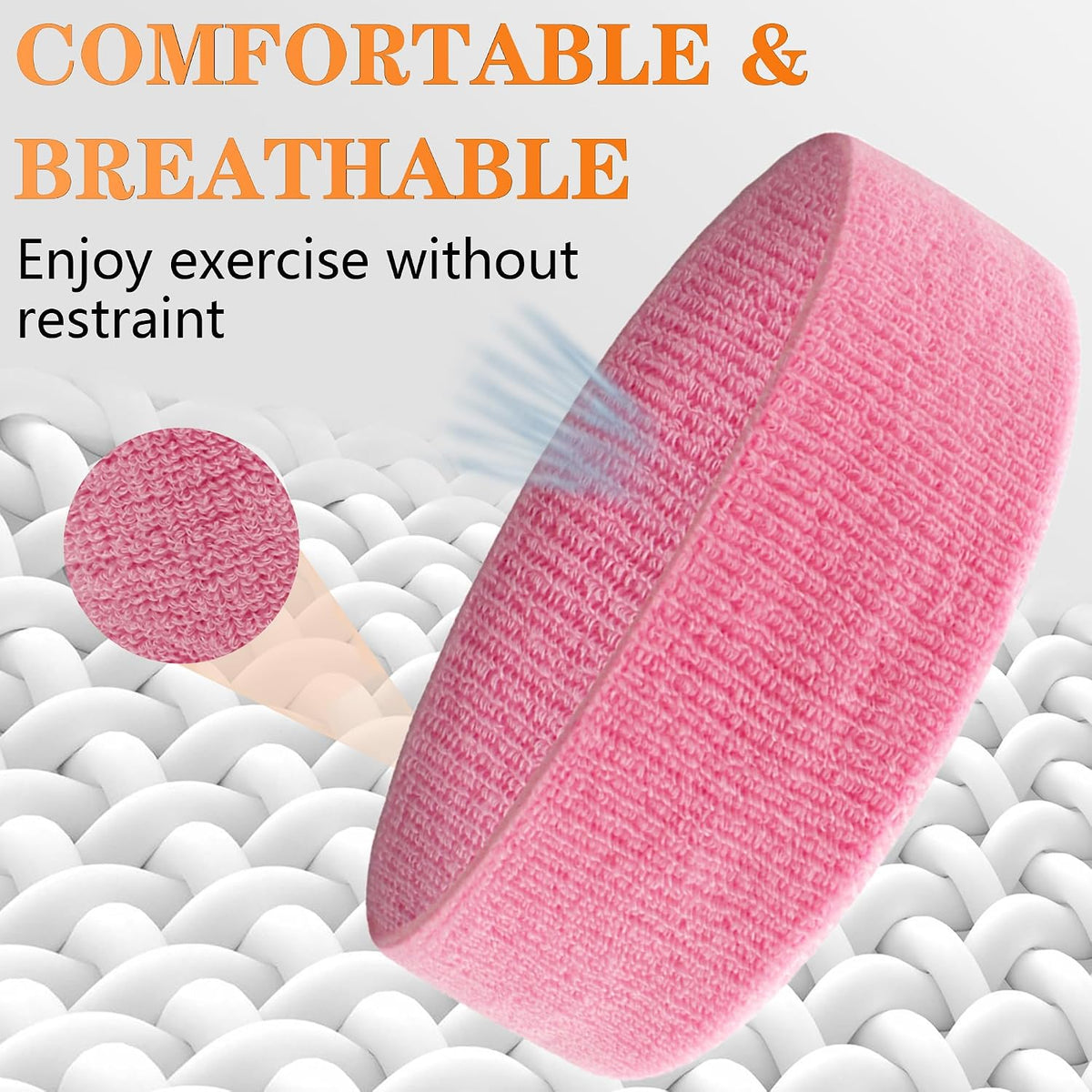 6 Pieces Sweatband Set Sports Headband Wristband Set, Moisture Wicking Athletic Sweatbands 4 Wrist Sweatband and 2 Headbands, Terry Cloth Sweat Absorbing Head Band for Workout