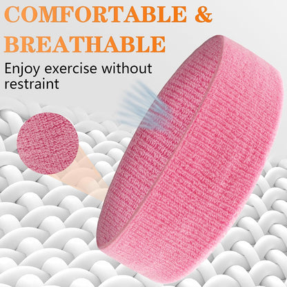 6 Pieces Sweatband Set Sports Headband Wristband Set, Moisture Wicking Athletic Sweatbands 4 Wrist Sweatband and 2 Headbands, Terry Cloth Sweat Absorbing Head Band for Workout