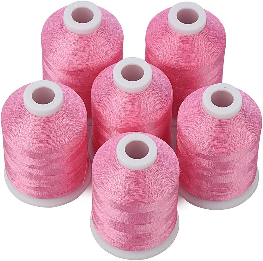6 Pink Polyester Machine Embroidery Threads 1000M(1100Yards) for Brother Babylock Janome Pfaff Singer Bernina Home Embroidery and Sewing Machines (Pink)