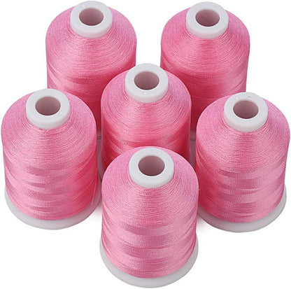 6 Pink Polyester Machine Embroidery Threads 1000M(1100Yards) for Brother Babylock Janome Pfaff Singer Bernina Home Embroidery and Sewing Machines (Pink)