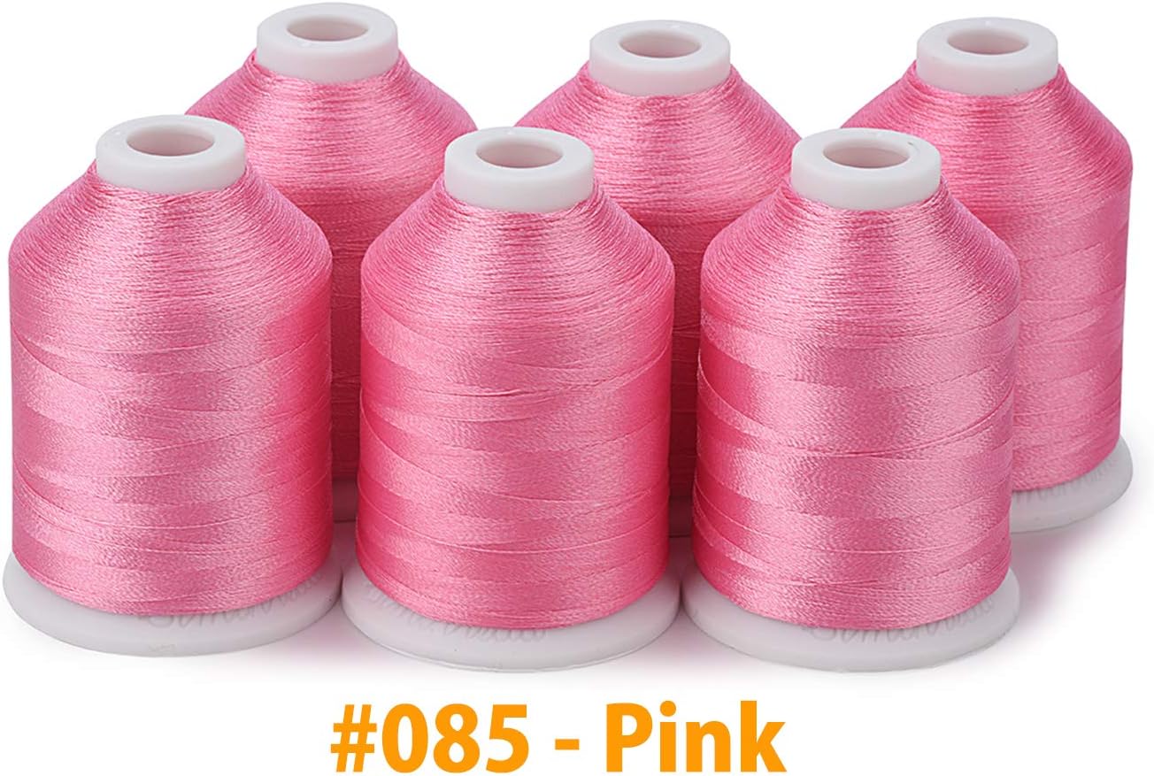 6 Pink Polyester Machine Embroidery Threads 1000M(1100Yards) for Brother Babylock Janome Pfaff Singer Bernina Home Embroidery and Sewing Machines (Pink)