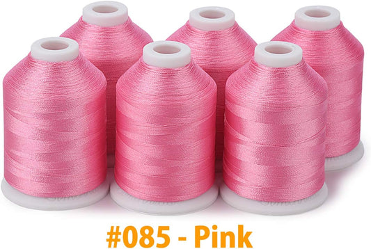 6 Pink Polyester Machine Embroidery Threads 1000M(1100Yards) for Brother Babylock Janome Pfaff Singer Bernina Home Embroidery and Sewing Machines (Pink)