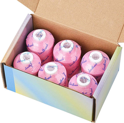 6 Pink Polyester Machine Embroidery Threads 1000M(1100Yards) for Brother Babylock Janome Pfaff Singer Bernina Home Embroidery and Sewing Machines (Pink)