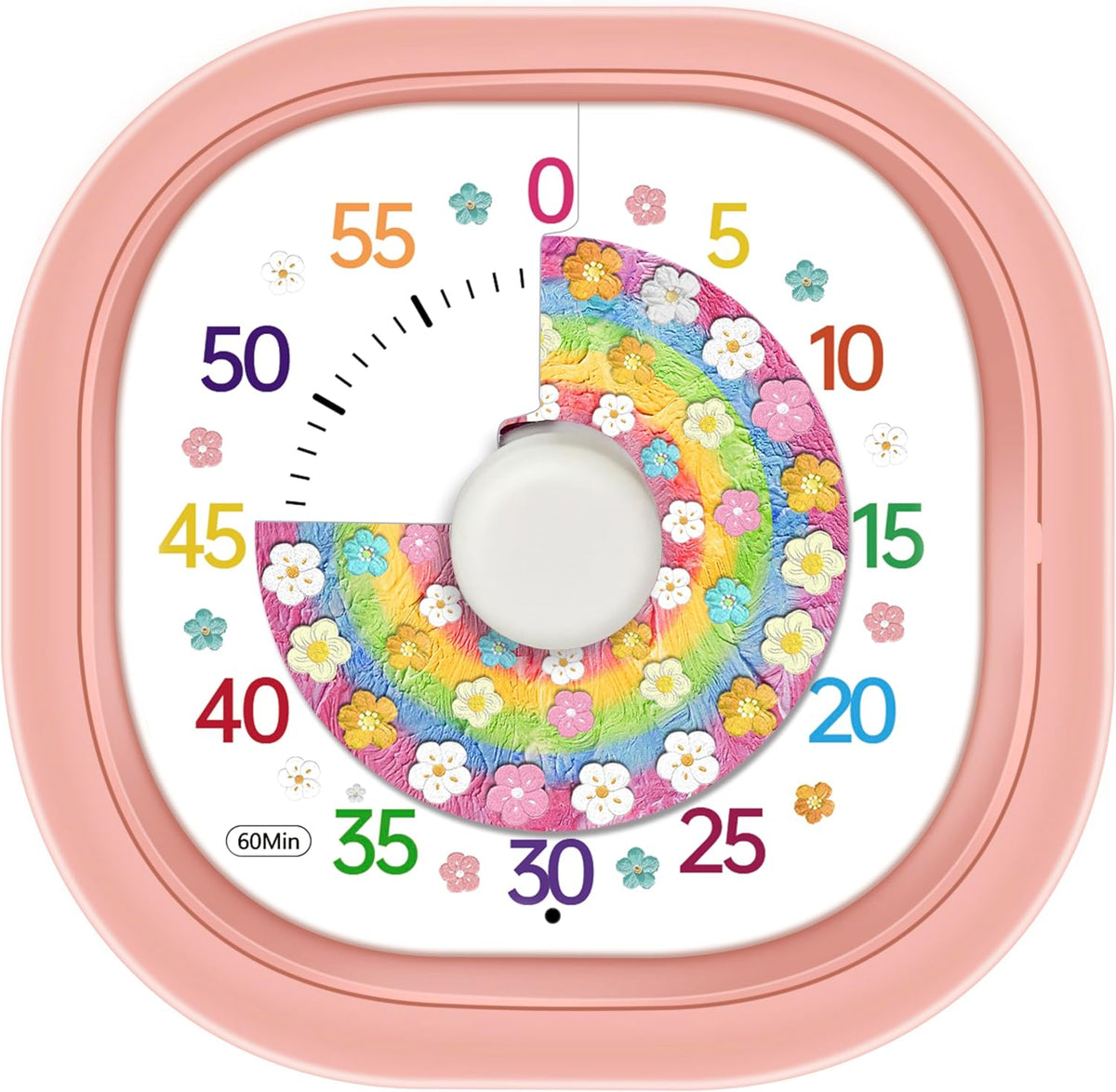Visual Timer 60 Minute – Silent Countdown Clock Visual Timer for Kids with Color-Coded Flower Disk Battery Operated 2 Alert Modes, Classroom Must Haves Timers for Classroom Cooking, Pink