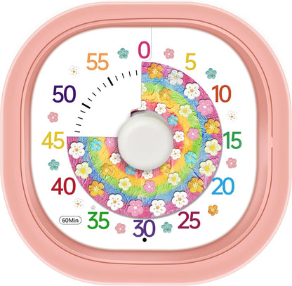 Visual Timer 60 Minute – Silent Countdown Clock Visual Timer for Kids with Color-Coded Flower Disk Battery Operated 2 Alert Modes, Classroom Must Haves Timers for Classroom Cooking, Pink