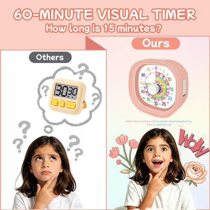 Visual Timer 60 Minute – Silent Countdown Clock Visual Timer for Kids with Color-Coded Flower Disk Battery Operated 2 Alert Modes, Classroom Must Haves Timers for Classroom Cooking, Pink