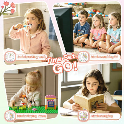 Visual Timer 60 Minute – Silent Countdown Clock Visual Timer for Kids with Color-Coded Flower Disk Battery Operated 2 Alert Modes, Classroom Must Haves Timers for Classroom Cooking, Pink
