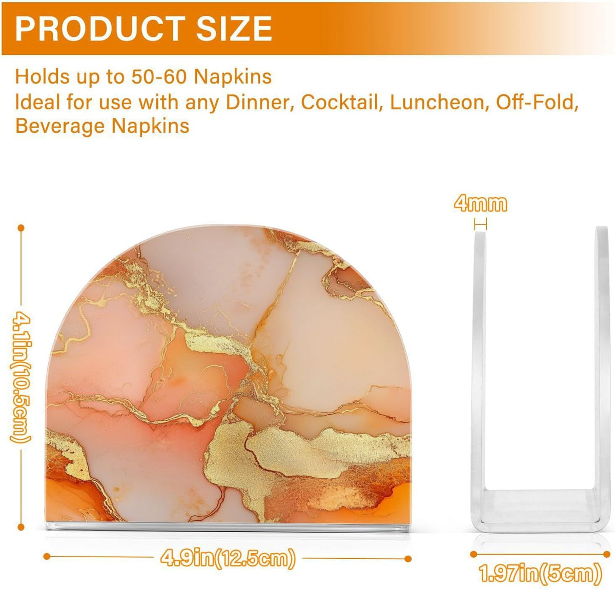 Napkin Caddy for Tabletop 1 Pack 4mm Thick Acrylic U-Shaped Design Luncheon & Cocktail Napkin Holder Kitchen & Dining Table Decorative Tabletop Accessory Marble Gold Peach