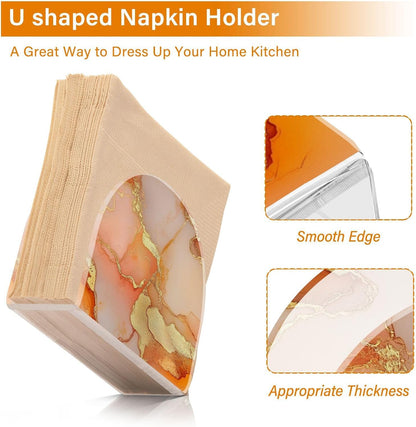 Napkin Caddy for Tabletop 1 Pack 4mm Thick Acrylic U-Shaped Design Luncheon & Cocktail Napkin Holder Kitchen & Dining Table Decorative Tabletop Accessory Marble Gold Peach