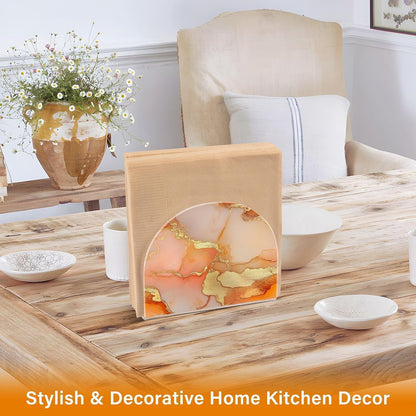 Napkin Caddy for Tabletop 1 Pack 4mm Thick Acrylic U-Shaped Design Luncheon & Cocktail Napkin Holder Kitchen & Dining Table Decorative Tabletop Accessory Marble Gold Peach