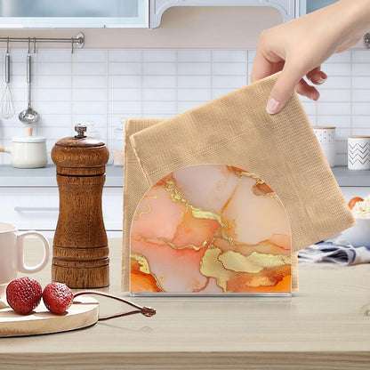 Napkin Caddy for Tabletop 1 Pack 4mm Thick Acrylic U-Shaped Design Luncheon & Cocktail Napkin Holder Kitchen & Dining Table Decorative Tabletop Accessory Marble Gold Peach
