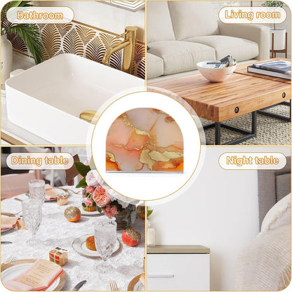 Napkin Caddy for Tabletop 1 Pack 4mm Thick Acrylic U-Shaped Design Luncheon & Cocktail Napkin Holder Kitchen & Dining Table Decorative Tabletop Accessory Marble Gold Peach