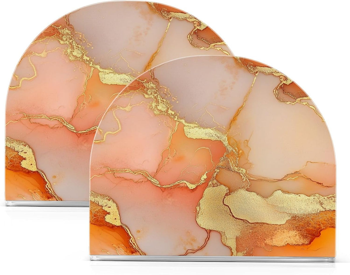 Napkin Caddy for Tabletop 1 Pack 4mm Thick Acrylic U-Shaped Design Luncheon & Cocktail Napkin Holder Kitchen & Dining Table Decorative Tabletop Accessory Marble Gold Peach