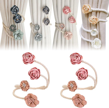 2 Packs Handmade Artificial Flower Curtain Holdbacks Clips, Flexible Curtain Tiebacks Clips Twist Bough Flower Curtain Tie Back (2, Pink)