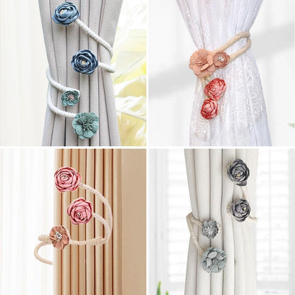 2 Packs Handmade Artificial Flower Curtain Holdbacks Clips, Flexible Curtain Tiebacks Clips Twist Bough Flower Curtain Tie Back (2, Pink)