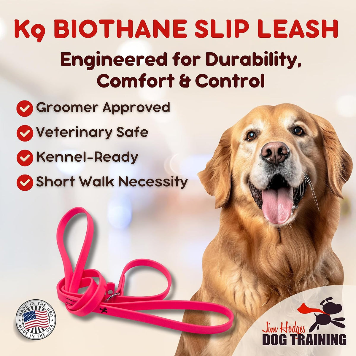 Gummy K9 Biothane Slip Leash - Waterproof, Odor-Proof Heavy Duty Dog Training Lead with Stainless Steel O-Rings, Handcrafted in USA for Vets, Groomers & Kennels (Pink) (3/8)