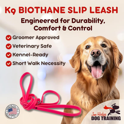 Gummy K9 Biothane Slip Leash - Waterproof, Odor-Proof Heavy Duty Dog Training Lead with Stainless Steel O-Rings, Handcrafted in USA for Vets, Groomers & Kennels (Pink) (3/8)