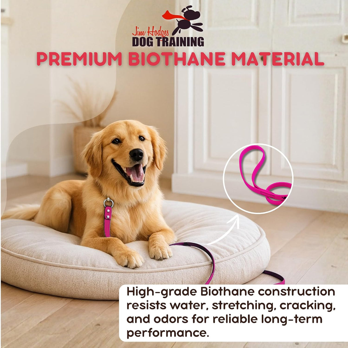 Gummy K9 Biothane Slip Leash - Waterproof, Odor-Proof Heavy Duty Dog Training Lead with Stainless Steel O-Rings, Handcrafted in USA for Vets, Groomers & Kennels (Pink) (3/8)