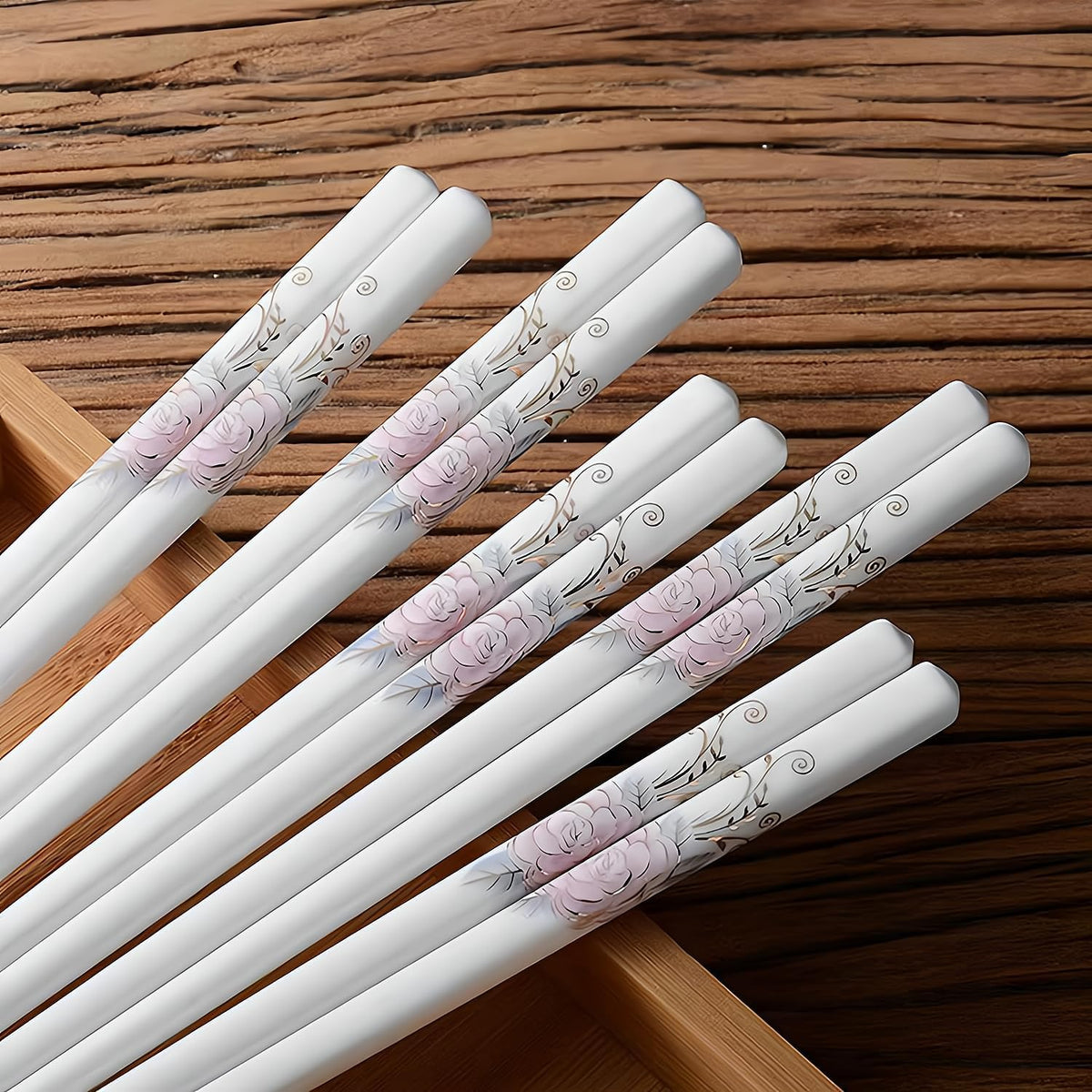 Ceramic Chopsticks 5 Pairs,Pink Peonie,Reusable Porcelain Chop Sticks