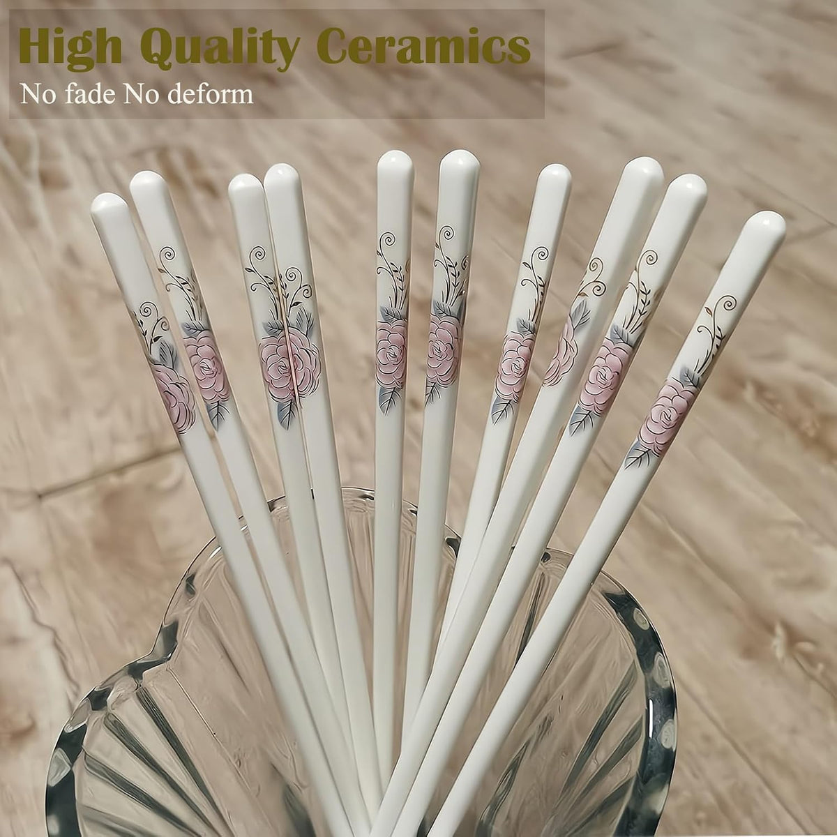 Ceramic Chopsticks 5 Pairs,Pink Peonie,Reusable Porcelain Chop Sticks