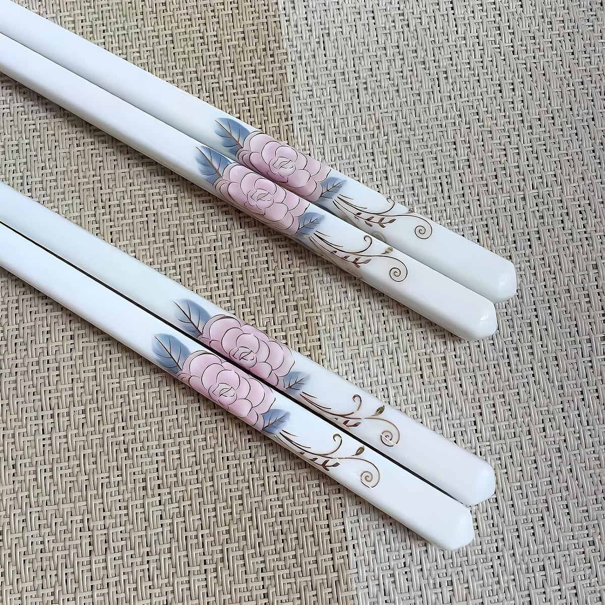 Ceramic Chopsticks 5 Pairs,Pink Peonie,Reusable Porcelain Chop Sticks