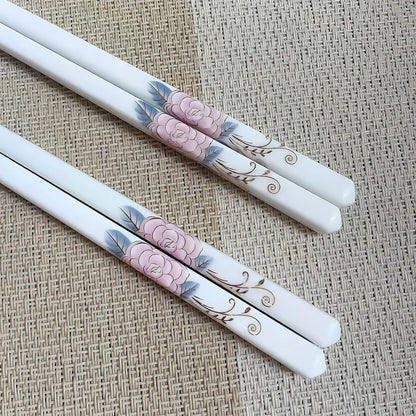 Ceramic Chopsticks 5 Pairs,Pink Peonie,Reusable Porcelain Chop Sticks