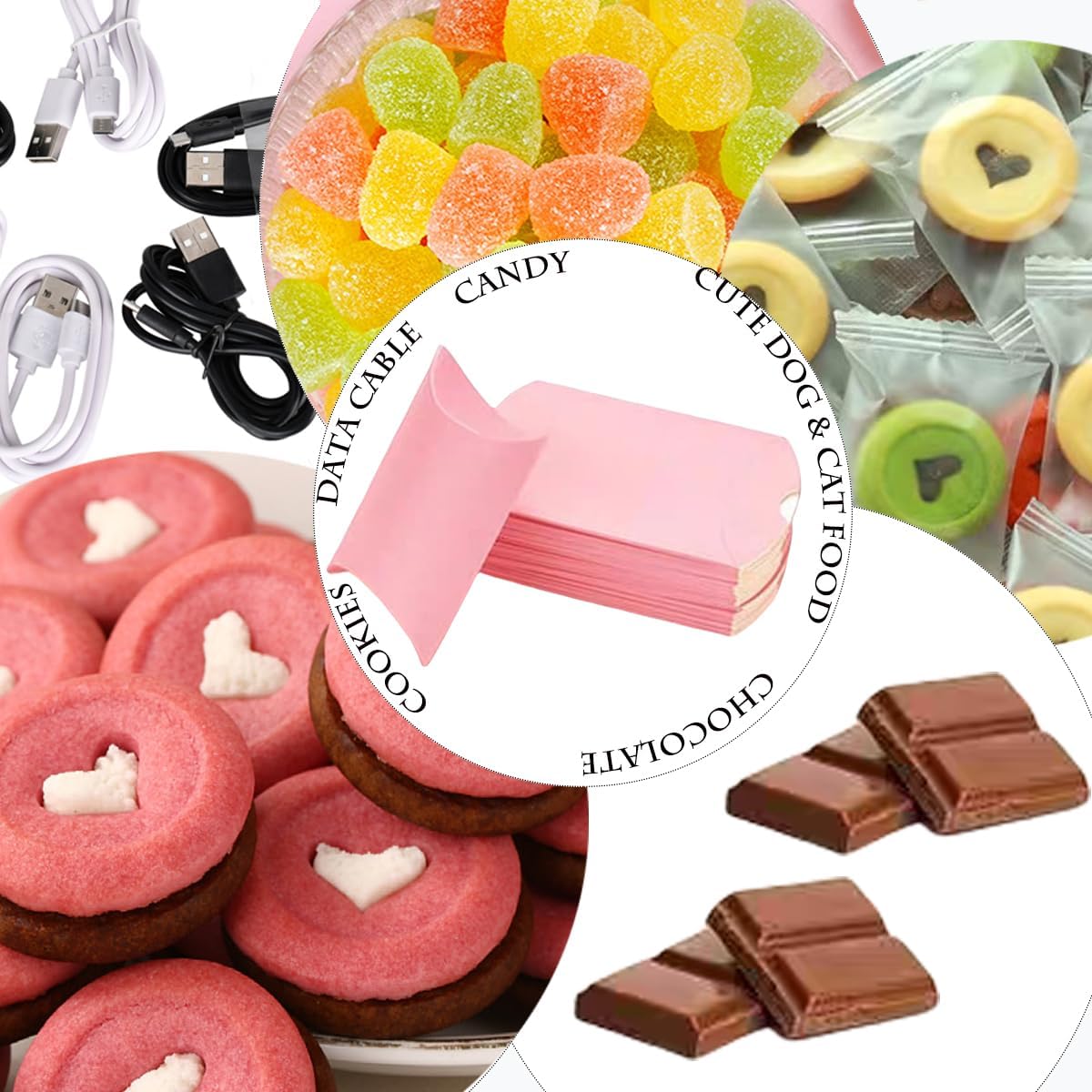 50 Pcs Kraft Paper Pillow Gift Boxes,3.5x2.6 Inch Mini Folding Treat Boxes, Creative Favor Box Folding Treat Boxes for Bakery, Candy, Jewelry, Wedding & Party Favors(Pink-1)