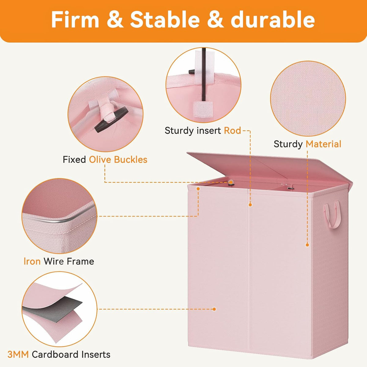 Double Laundry Hamper with Lid, 140L Laundry Basket 2 Section